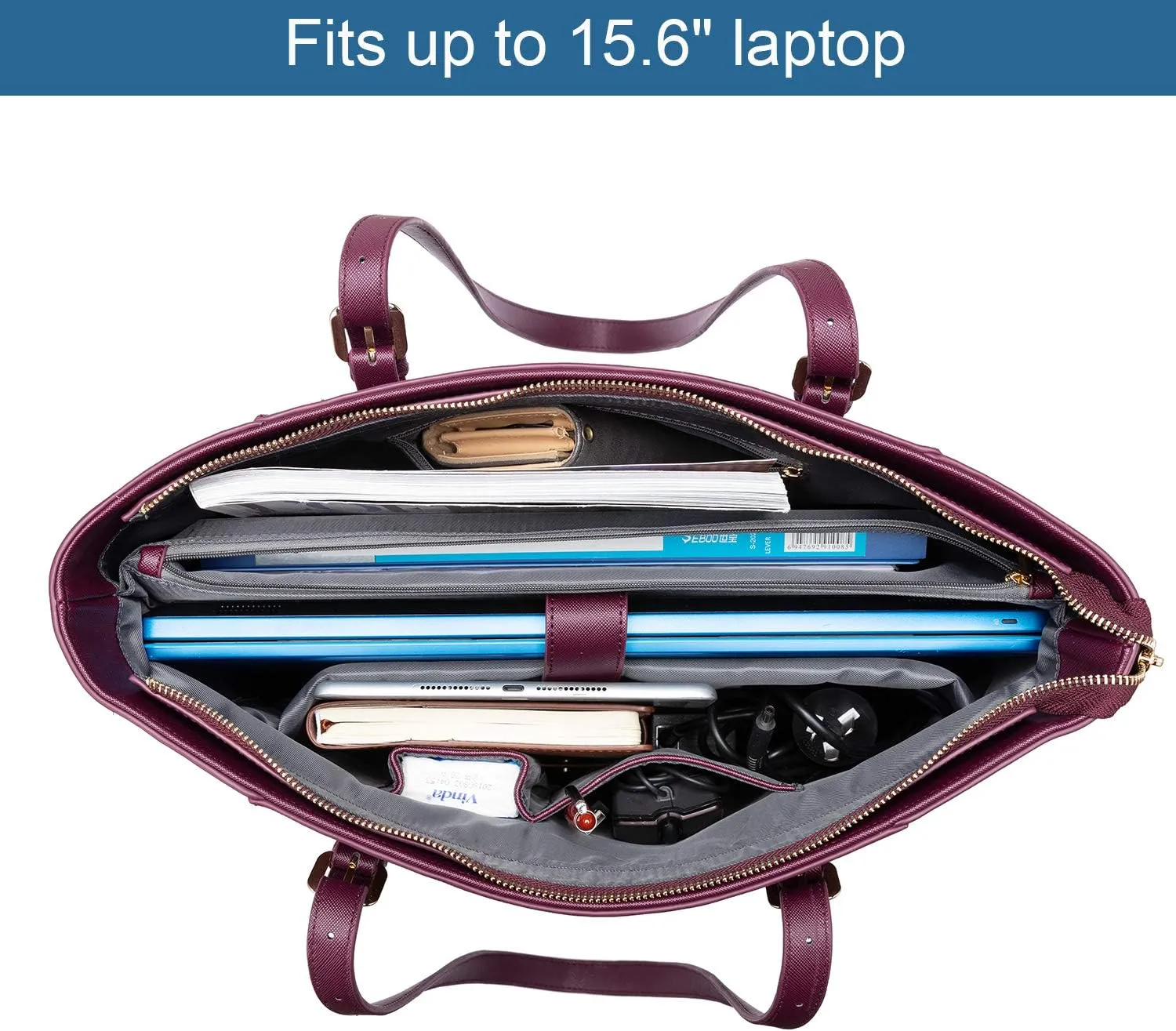 Deep Plum Professional Laptop Tote for Women - Large Computer Bag with Padded Compartment, Fit Up to 15.6 Inch