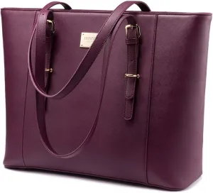 Deep Plum Professional Laptop Tote for Women - Large Computer Bag with Padded Compartment, Fit Up to 15.6 Inch