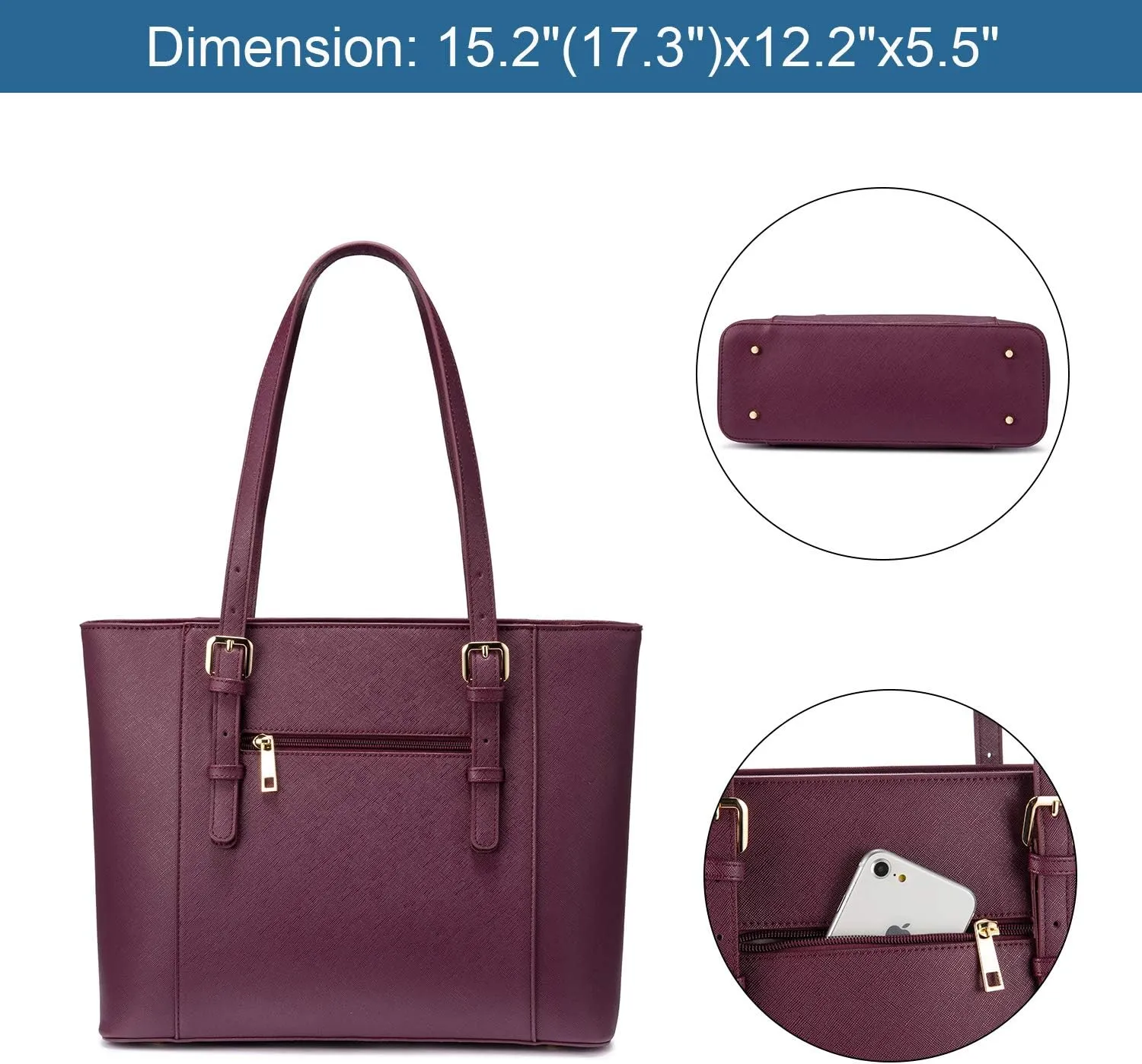 Deep Plum Professional Laptop Tote for Women - Large Computer Bag with Padded Compartment, Fit Up to 15.6 Inch