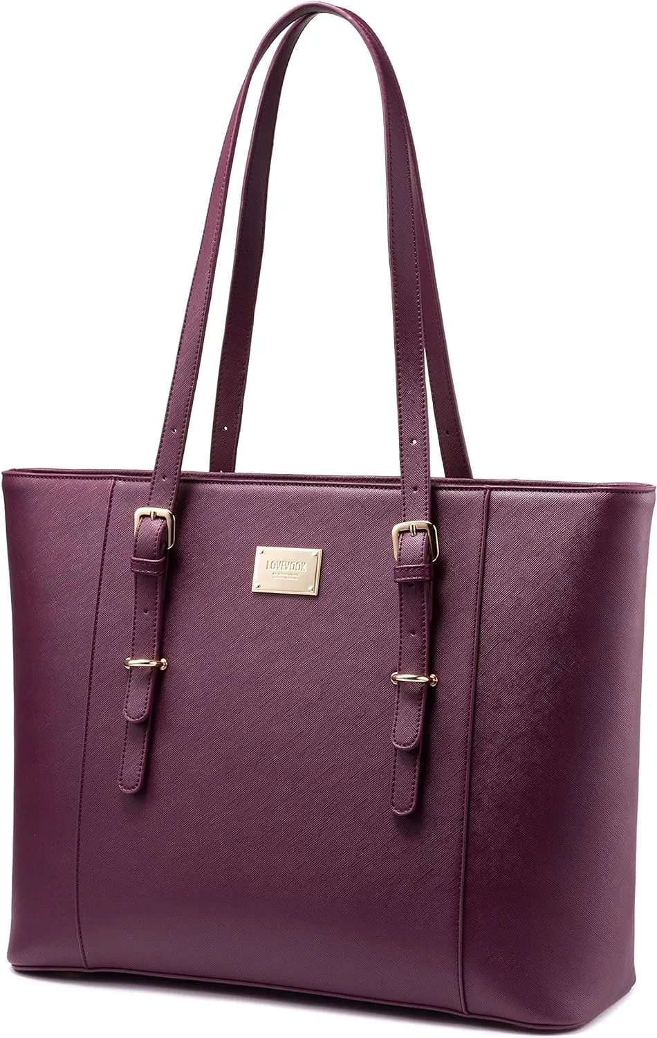Deep Plum Professional Laptop Tote for Women - Large Computer Bag with Padded Compartment, Fit Up to 15.6 Inch