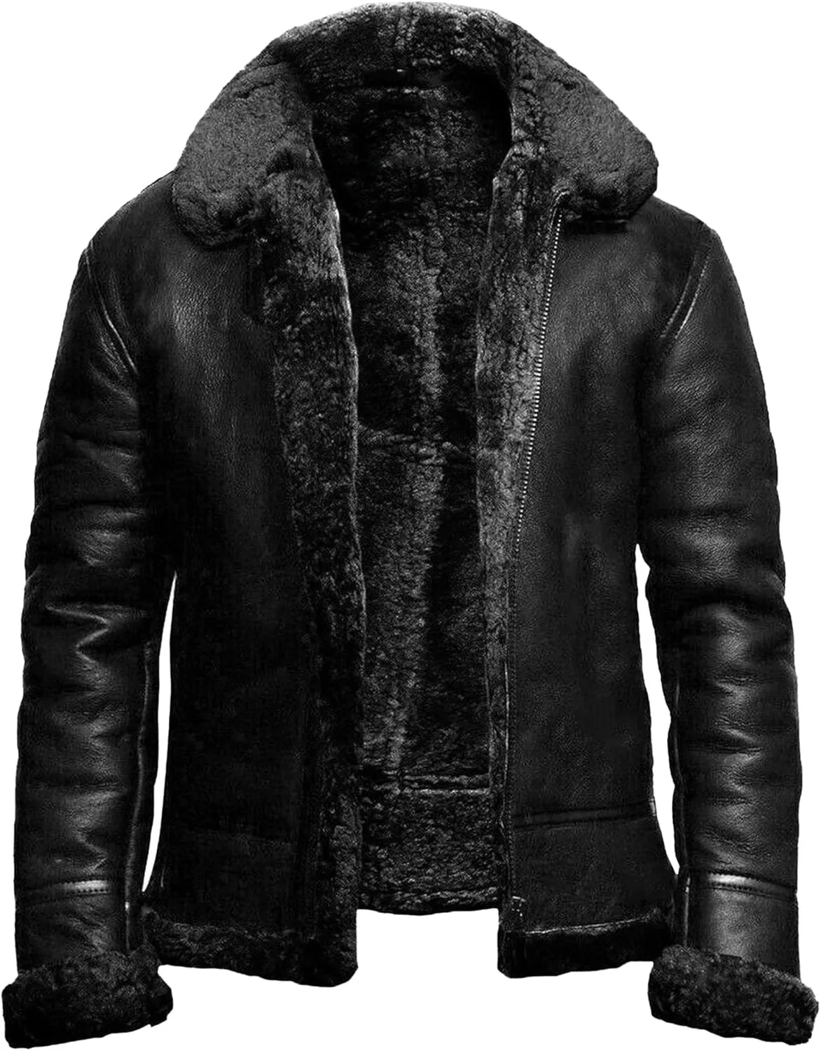 DGHM-JLMY Men's Faux Leather Jacket Warm Fleece Lined Thick Coat Heavyweight Zipper Up Fur Collar Motorbike Jacket