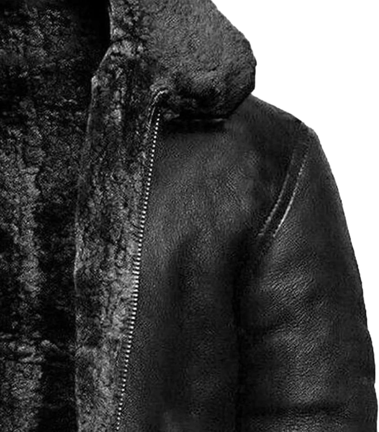 DGHM-JLMY Men's Faux Leather Jacket Warm Fleece Lined Thick Coat Heavyweight Zipper Up Fur Collar Motorbike Jacket