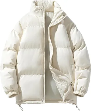 DGHM-JLMY Winter Puffer Jackets For Men Thicken Warm Stand Collar Down Puffy Jacket Solid Couple Casual All-Match Overcoat