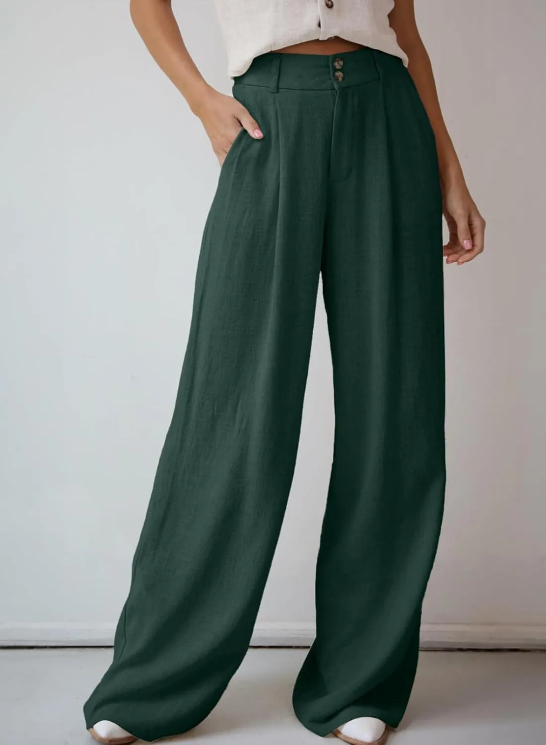 Dokotoo Womens Linen Pants Casual Loose Wide Leg Pants for Women Elastic Waist Palazzo Pants Trousers with Pockets