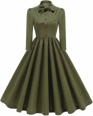 Dresses for Women 1950s Vintage Rockabilly Retro Long Puff Sleeve Midi Dress Cocktail Party Evening Prom Ball Gown