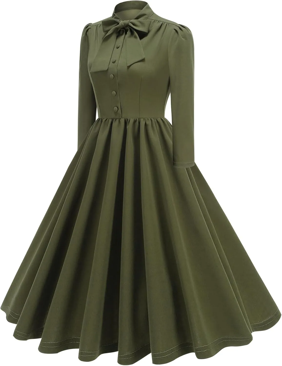 Dresses for Women 1950s Vintage Rockabilly Retro Long Puff Sleeve Midi Dress Cocktail Party Evening Prom Ball Gown