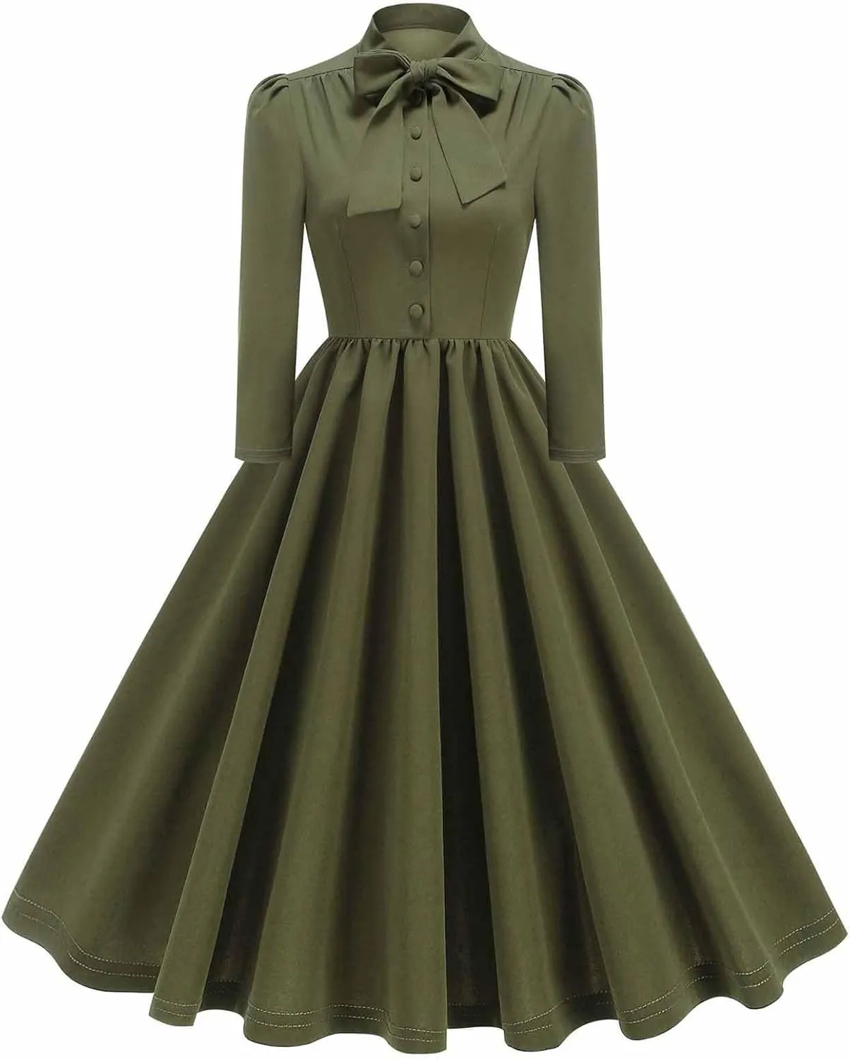 Dresses for Women 1950s Vintage Rockabilly Retro Long Puff Sleeve Midi Dress Cocktail Party Evening Prom Ball Gown