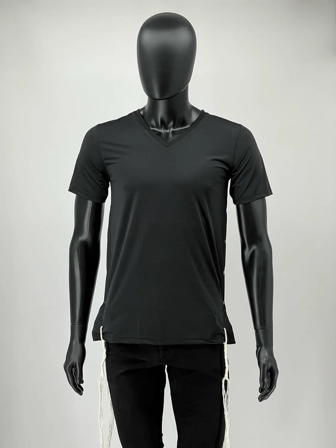 Dry Fit Kosher Tzitzit T-Shirt V neck by Melechet Machshevet Judaica Breathable Moisture-Wicking Athletic Tee Mesh Fabric