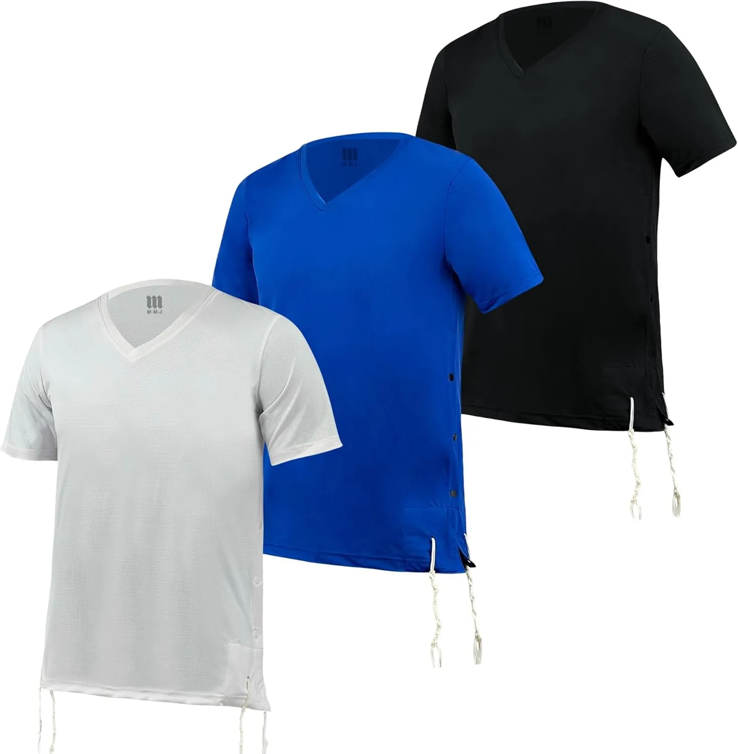 Dry Fit Kosher Tzitzit T-Shirt V neck by Melechet Machshevet Judaica Breathable Moisture-Wicking Athletic Tee Mesh Fabric