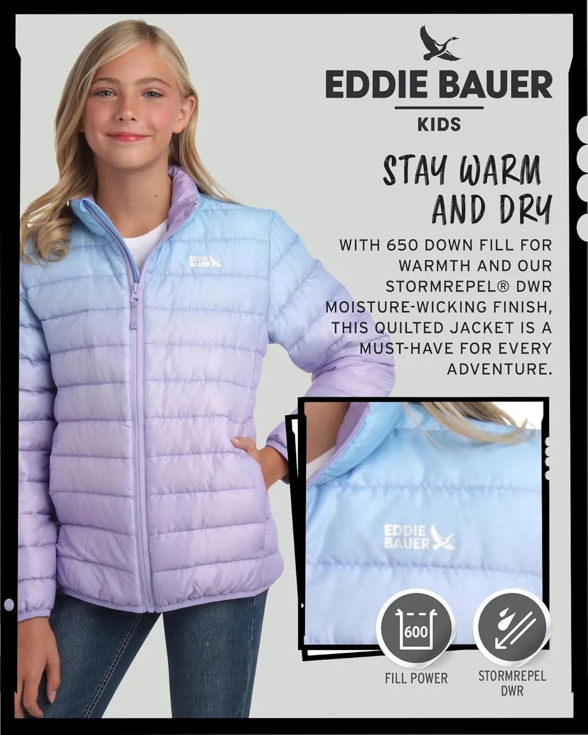 Eddie Bauer Kids' Jacket - CirrusLite Weather Resistant Down Coat for Boys and Girls- Insulated Quilted Bubble Puffer (5-20)