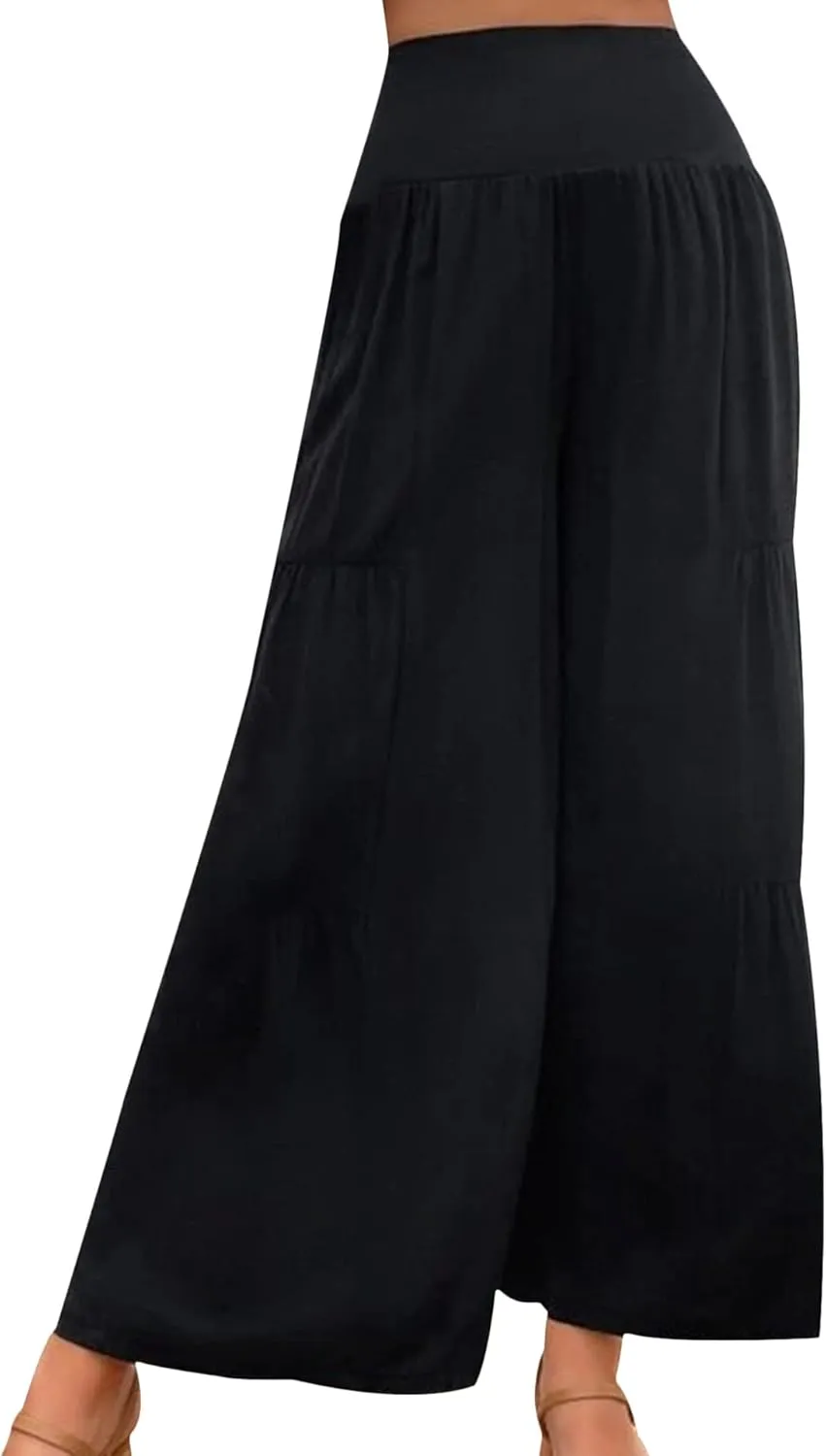 EFOFEI Women's High Waist Wide Leg Long Pants Elastic Cotton Linen Trousers Straight Leg Palazzo Trousers