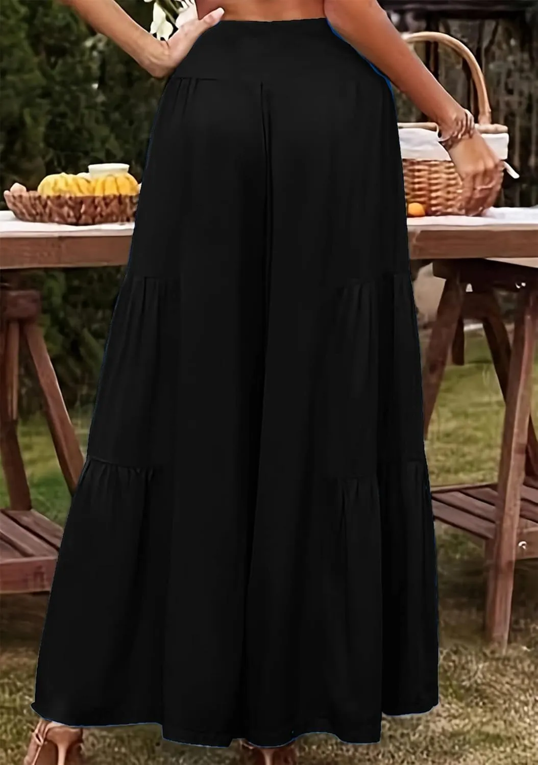 EFOFEI Women's High Waist Wide Leg Long Pants Elastic Cotton Linen Trousers Straight Leg Palazzo Trousers