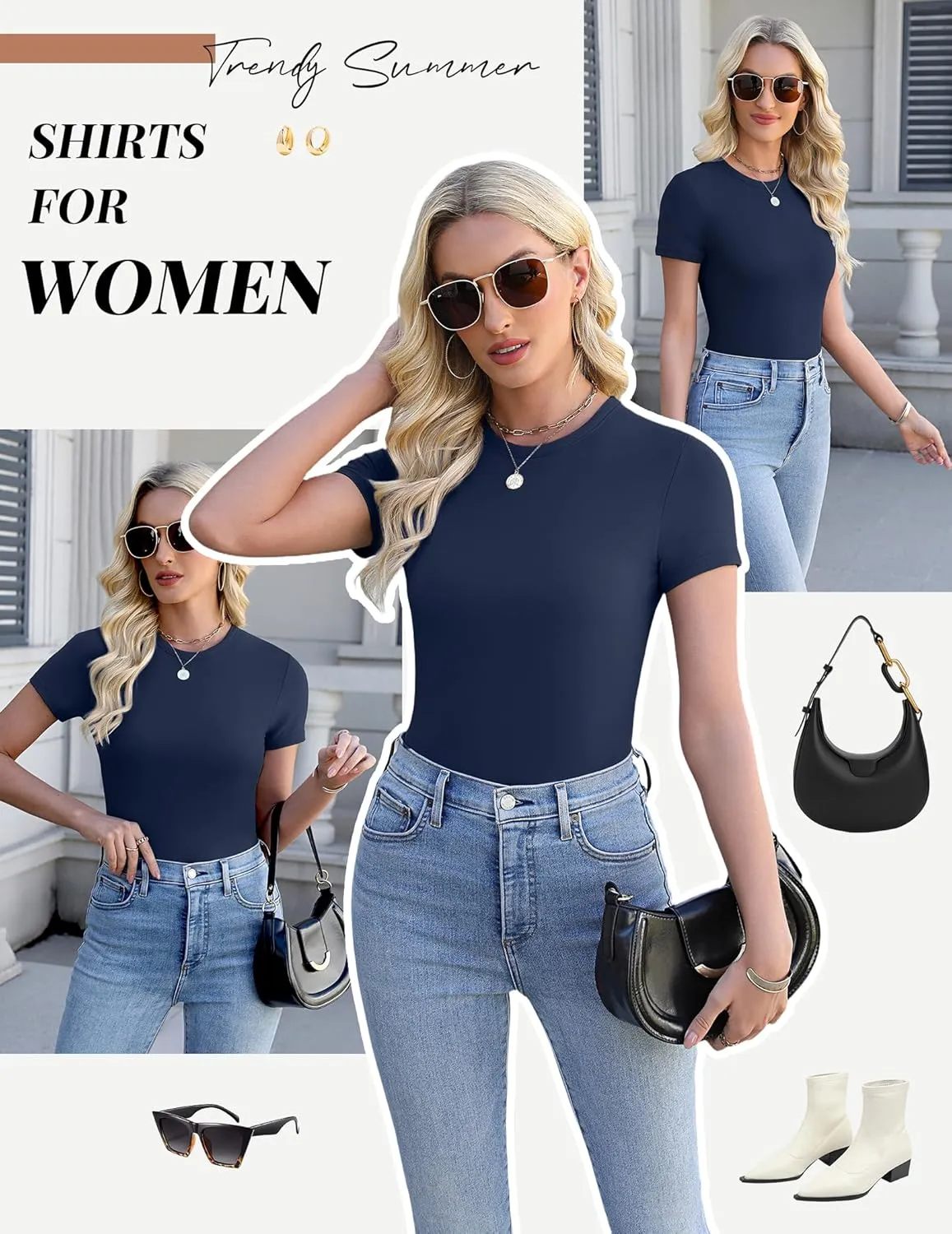 Ekouaer Womens Basic Tee Shirts 3 Pack Short Sleeve Crew Neck Thermal Underwear Tops Base Layer
