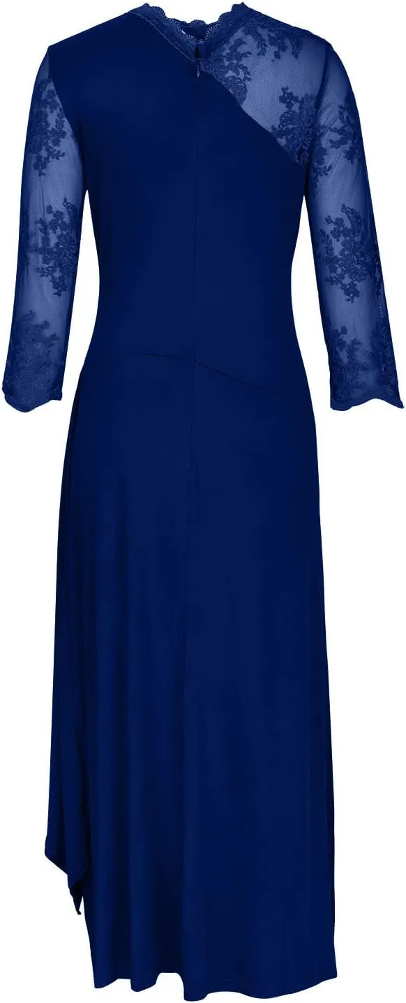 Elegant Dresses for Women Formal Floral Lace Half Sleeve Ruffle Long Dress Fashion Crew Neck Wedding Guest Dresses