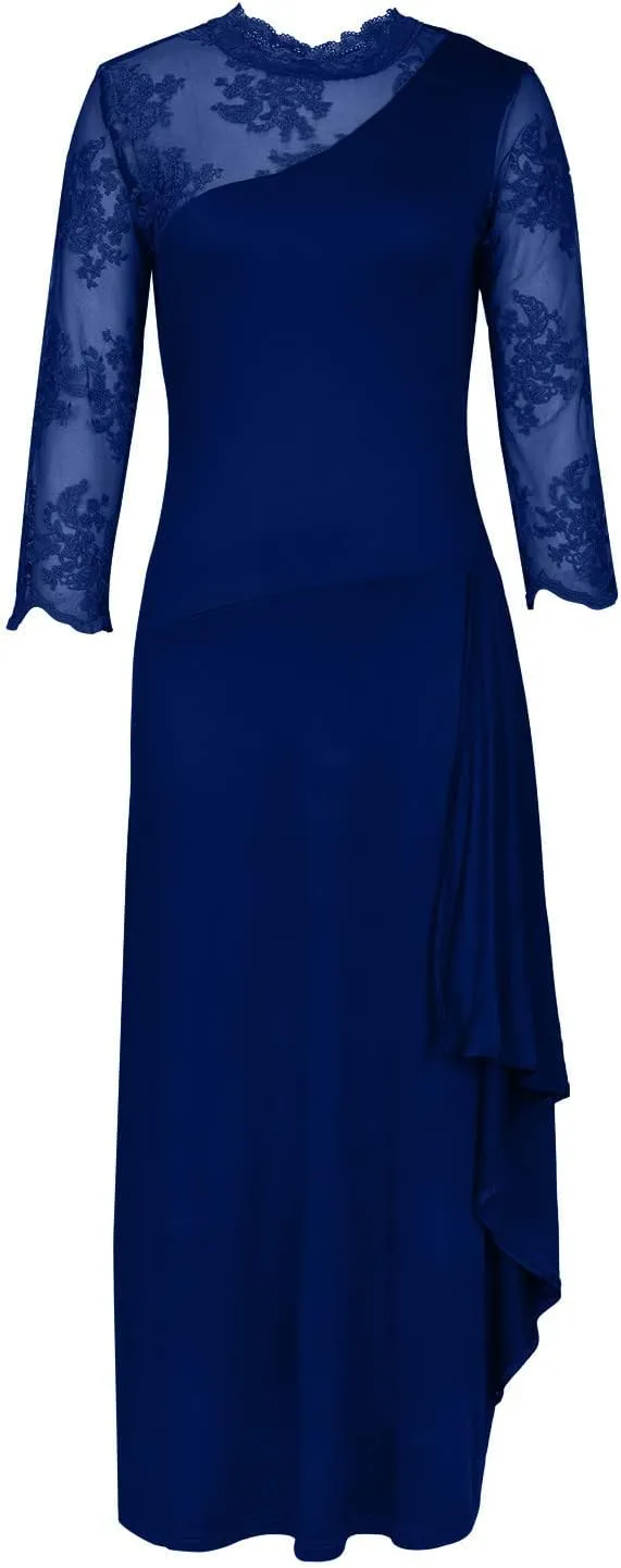 Elegant Dresses for Women Formal Floral Lace Half Sleeve Ruffle Long Dress Fashion Crew Neck Wedding Guest Dresses