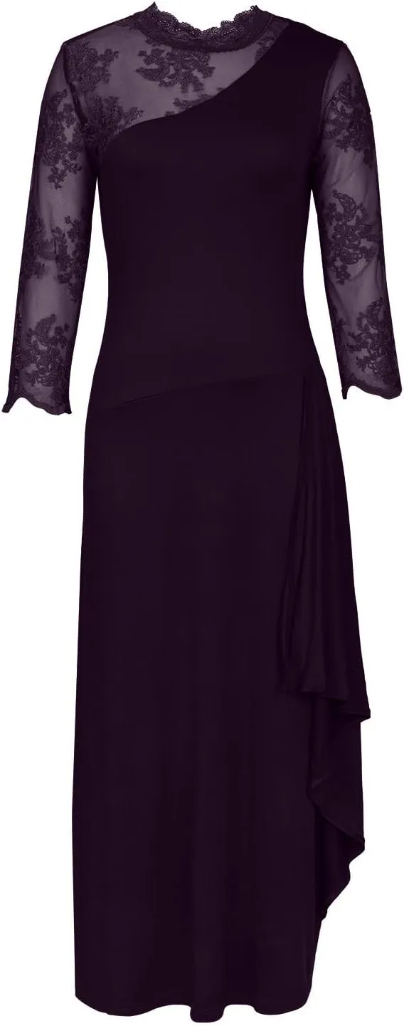 Elegant Dresses for Women Formal Floral Lace Half Sleeve Ruffle Long Dress Fashion Crew Neck Wedding Guest Dresses