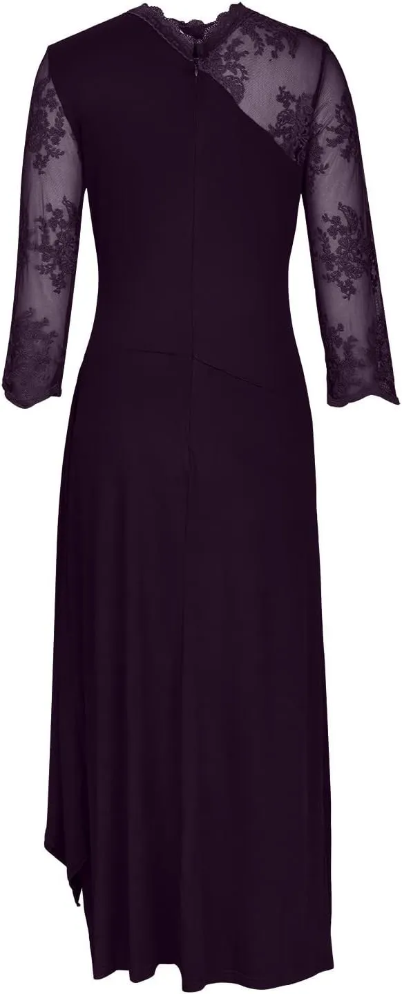 Elegant Dresses for Women Formal Floral Lace Half Sleeve Ruffle Long Dress Fashion Crew Neck Wedding Guest Dresses