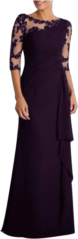 Elegant Dresses for Women Formal Floral Lace Half Sleeve Ruffle Long Dress Fashion Crew Neck Wedding Guest Dresses