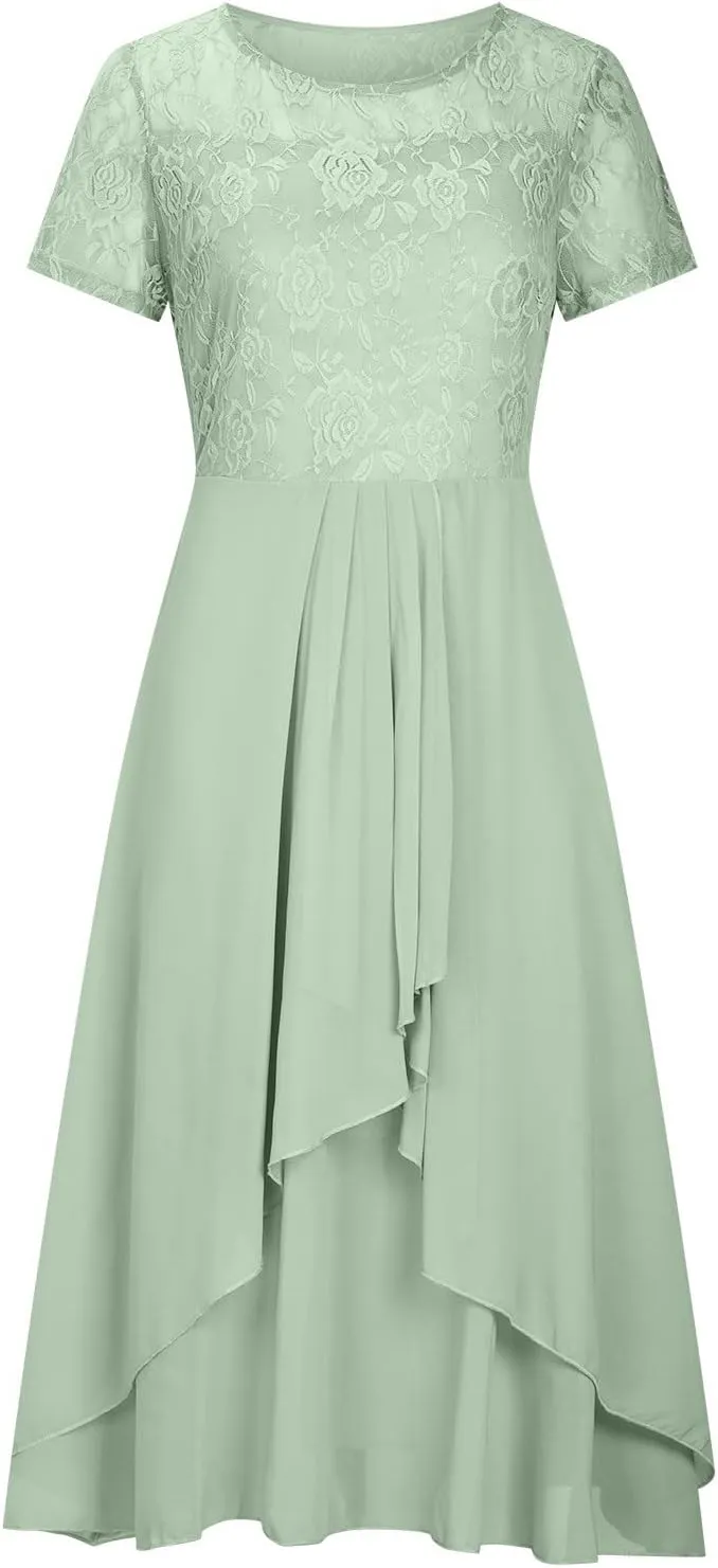 Elegant Embroidery Women Midi Dresses Summer Flowy Lace Cap Sleeve Dress 2025 Chiffon Plus Size Formal Evening Gowns
