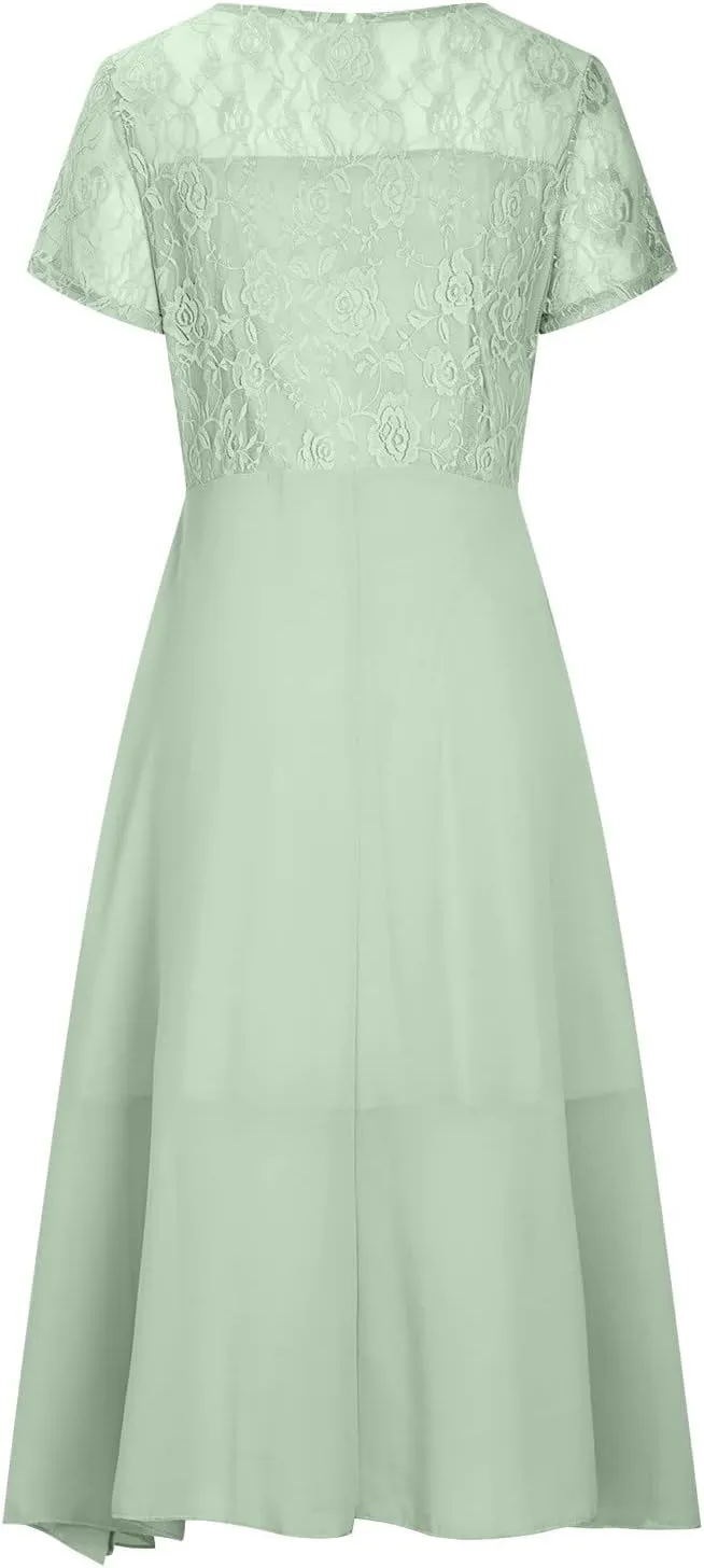 Elegant Embroidery Women Midi Dresses Summer Flowy Lace Cap Sleeve Dress 2025 Chiffon Plus Size Formal Evening Gowns