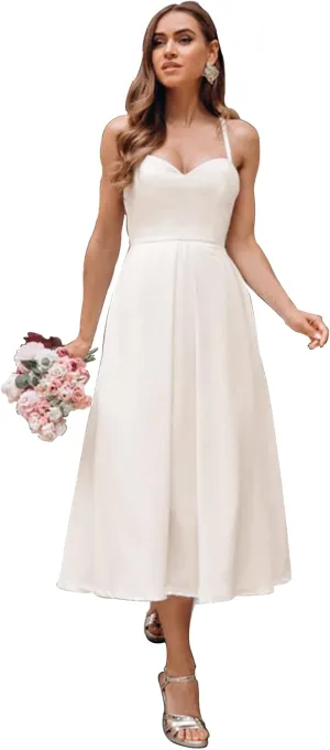Elegant Off The Shoulder Short Wedding Dresses for Bride Modest Pleated Satin Mini Bridal Shower Dress for Women