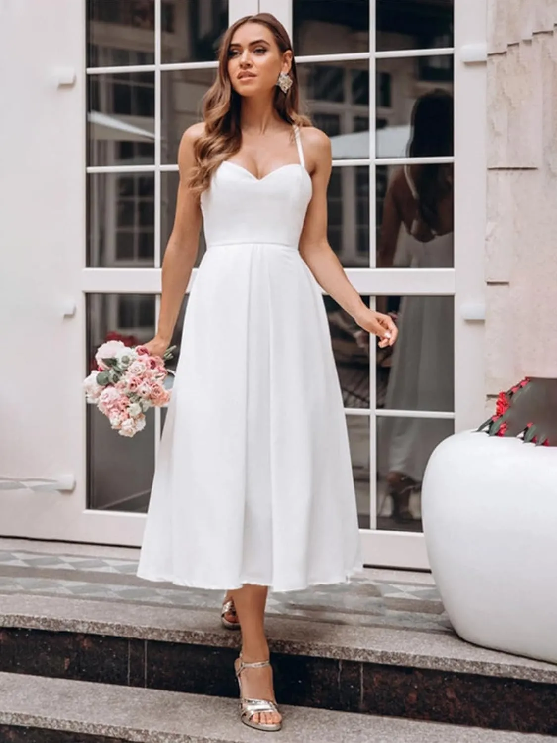 Elegant Off The Shoulder Short Wedding Dresses for Bride Modest Pleated Satin Mini Bridal Shower Dress for Women