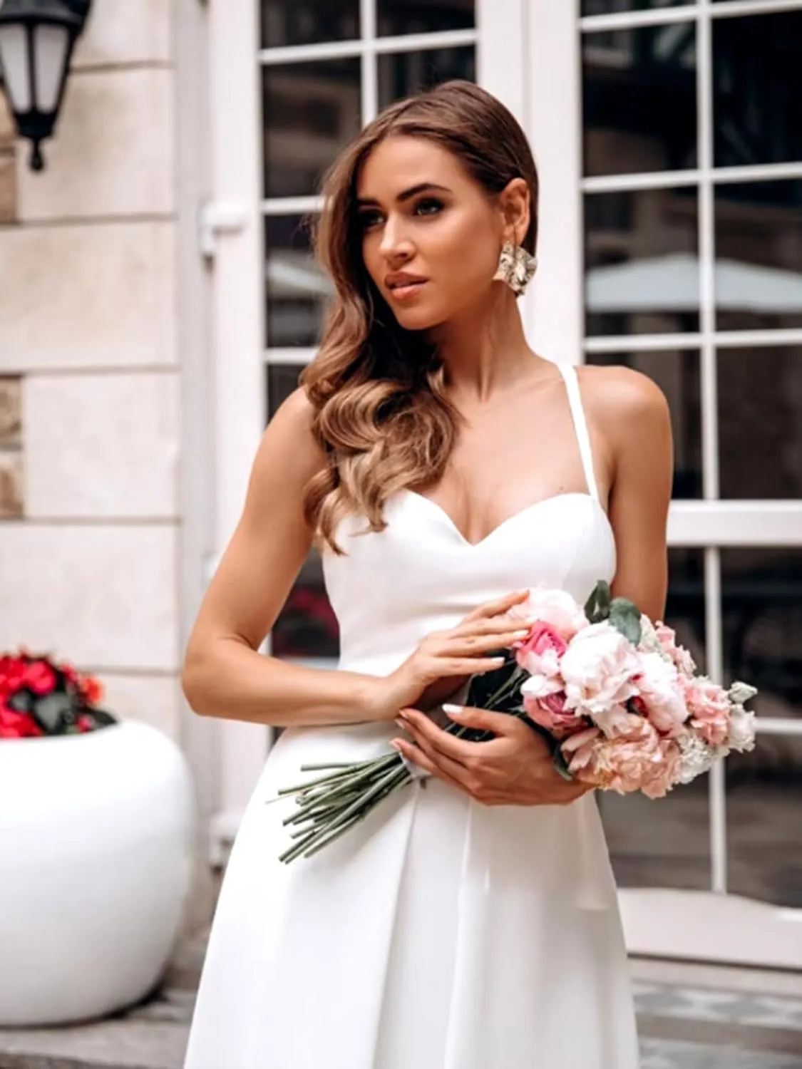 Elegant Off The Shoulder Short Wedding Dresses for Bride Modest Pleated Satin Mini Bridal Shower Dress for Women