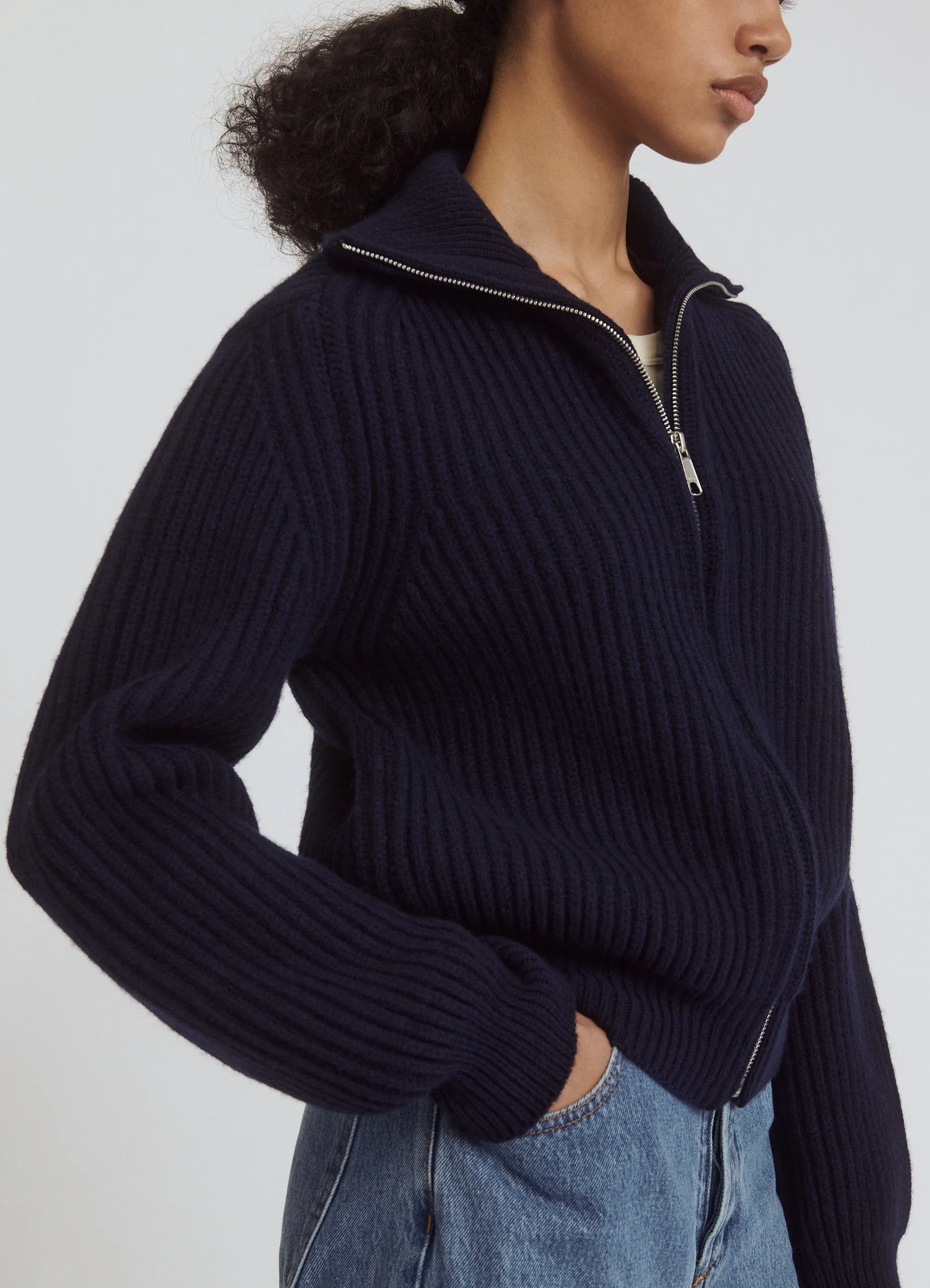 Enda Rib Zip Jacket in Dark Navy