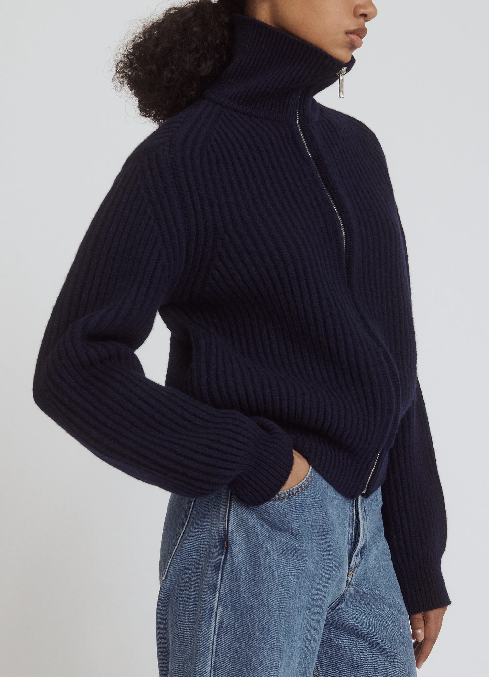 Enda Rib Zip Jacket in Dark Navy