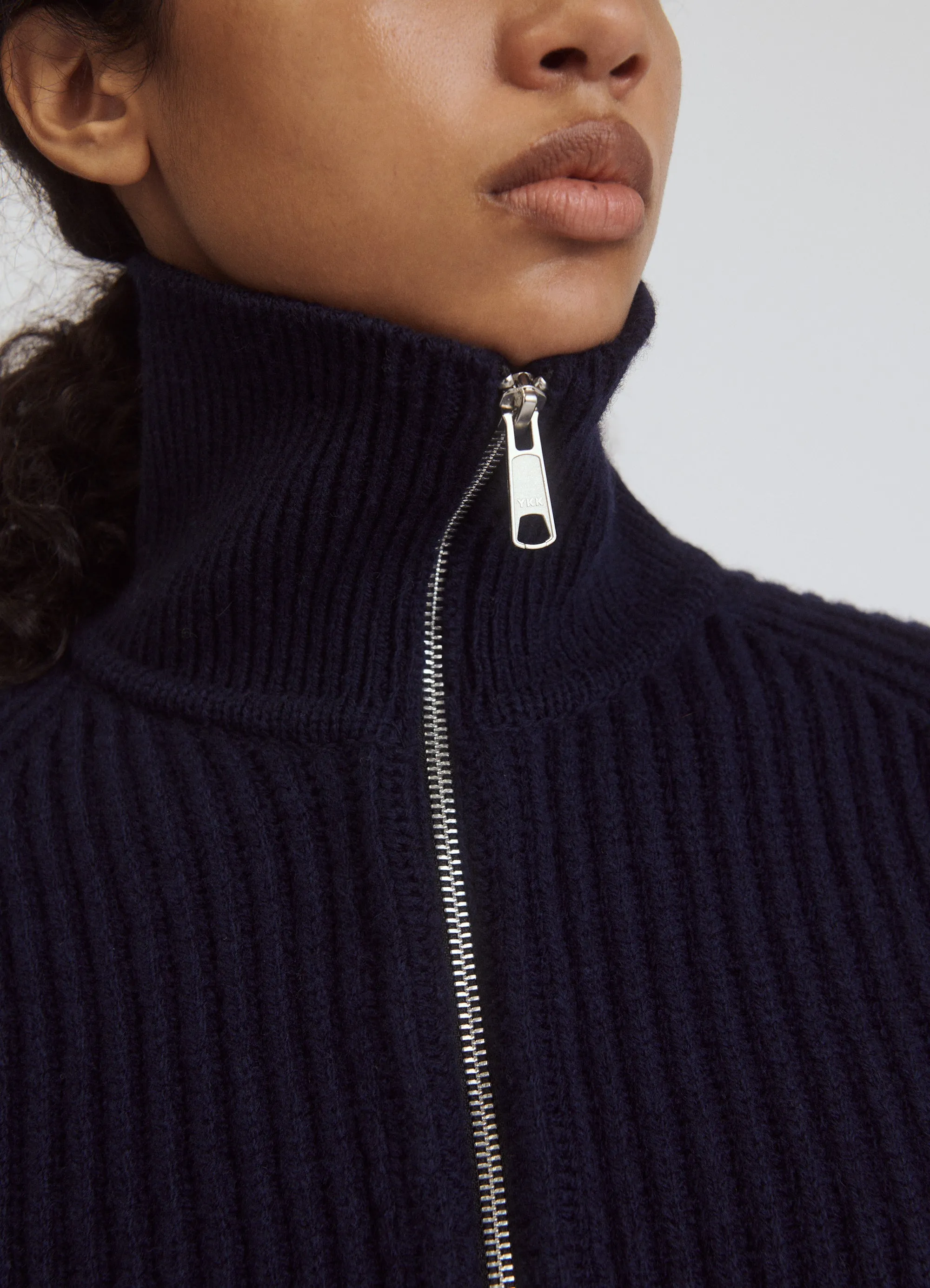 Enda Rib Zip Jacket in Dark Navy