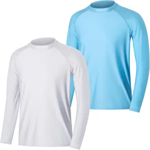 ESTAMICO 2 Pack Men Rash Guard Quick Dry Long Sleeve Swim Shirts UPF 50  UV Sun Protection Swim Tee