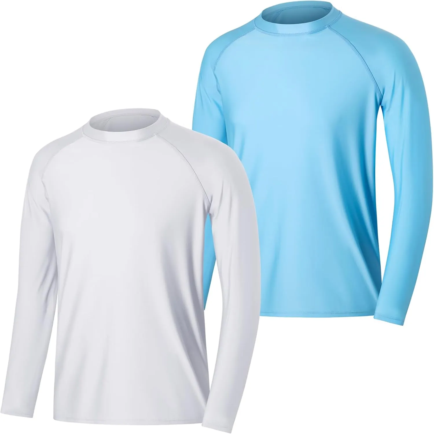 ESTAMICO 2 Pack Men Rash Guard Quick Dry Long Sleeve Swim Shirts UPF 50  UV Sun Protection Swim Tee