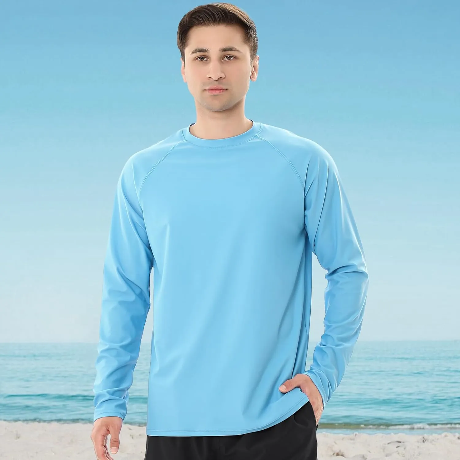 ESTAMICO 2 Pack Men Rash Guard Quick Dry Long Sleeve Swim Shirts UPF 50  UV Sun Protection Swim Tee