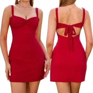 EYNMIN Women's Summer Lace Strap Mini Dress Sweetheart Neckline Bow Tie Backless A Line Short Graduation Dresses 2025
