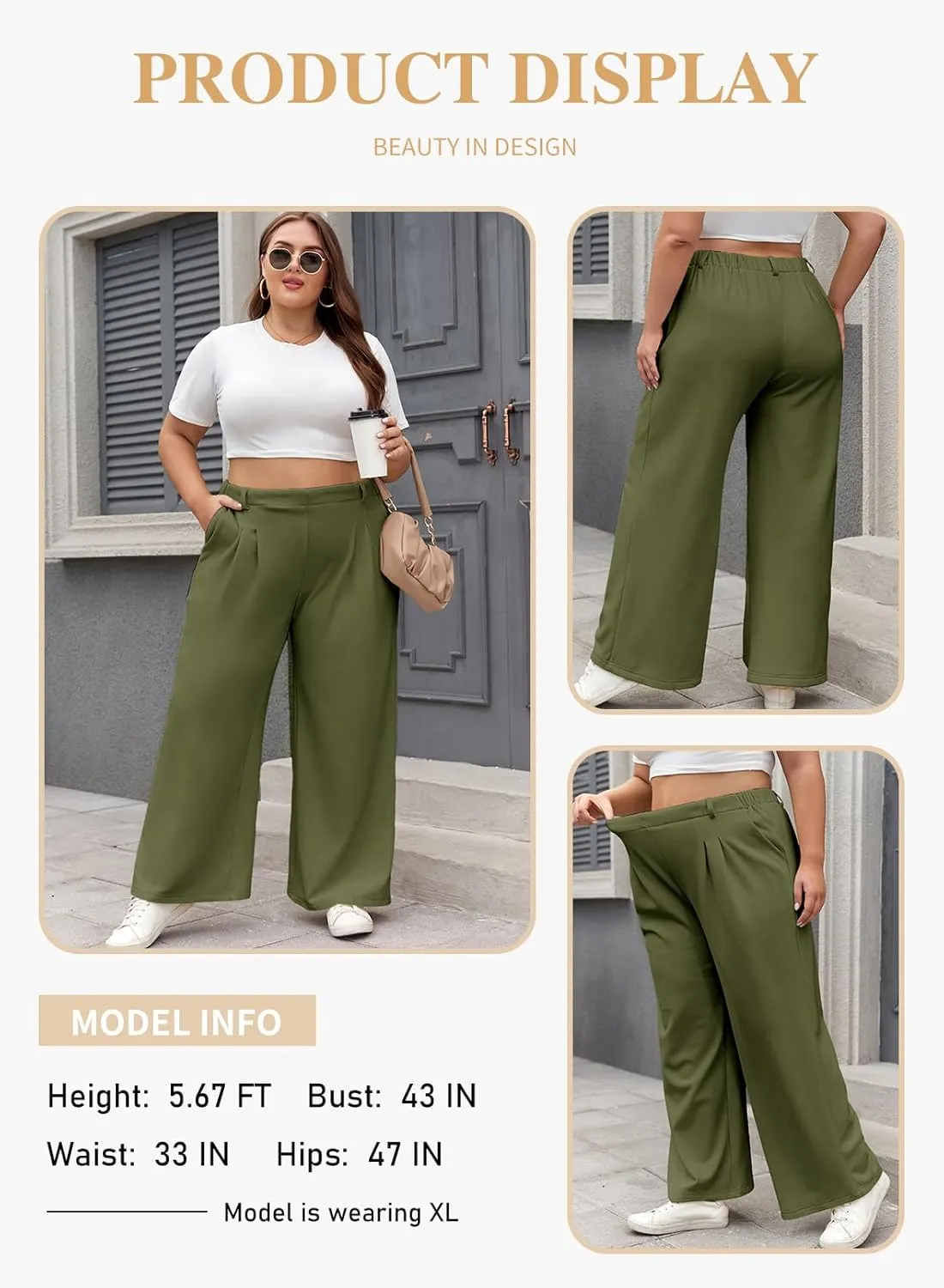 Eytino Womens Plus Size Wide Leg Dress Pants Elastic High Waisted Casual Waffle Palazzo Pants Trousers with Pockets(1X-5X)