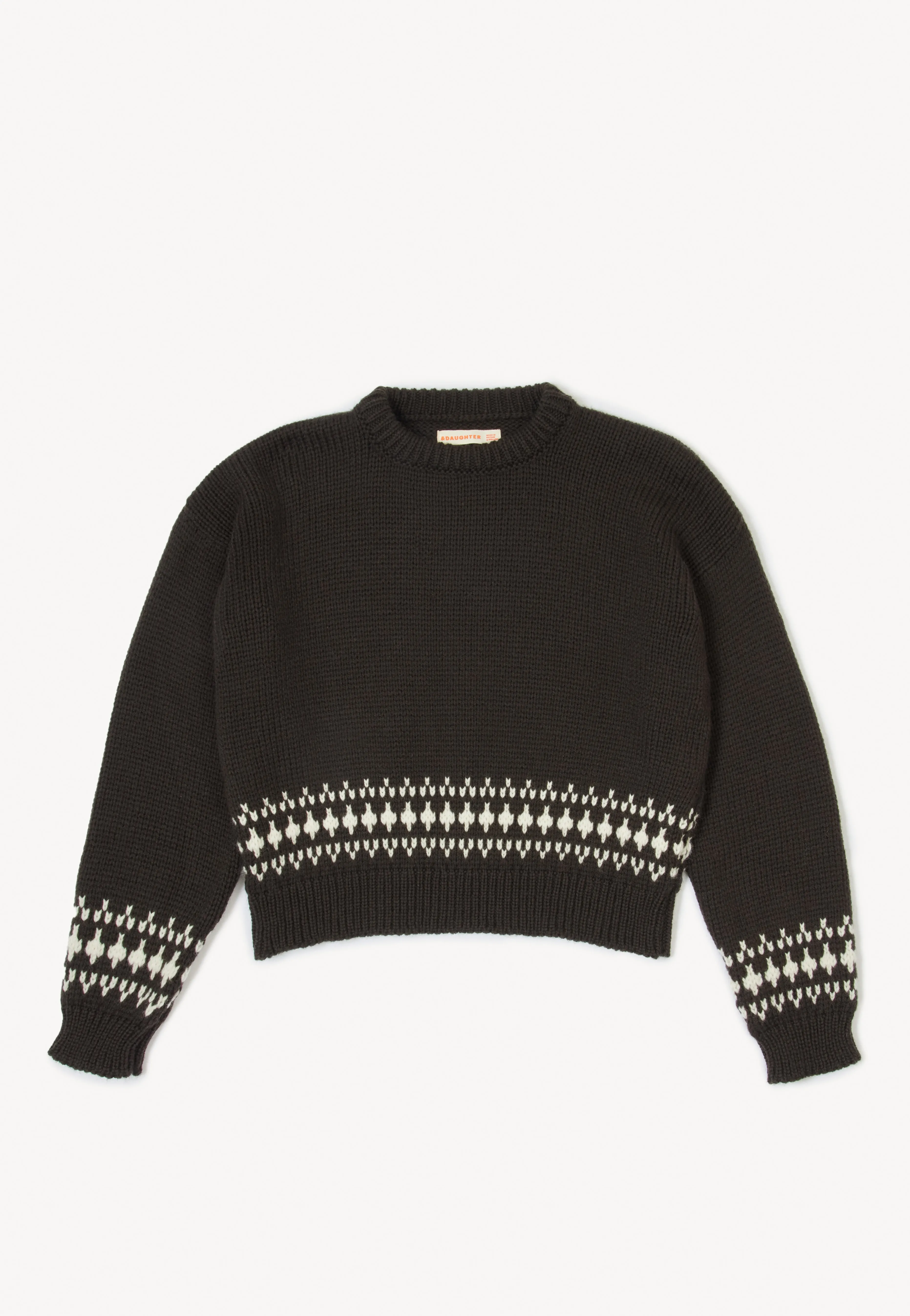 Fallon Fairisle Crop Crewneck in Dark Brown