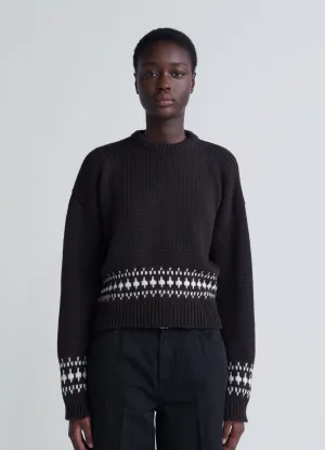 Fallon Fairisle Crop Crewneck in Dark Brown