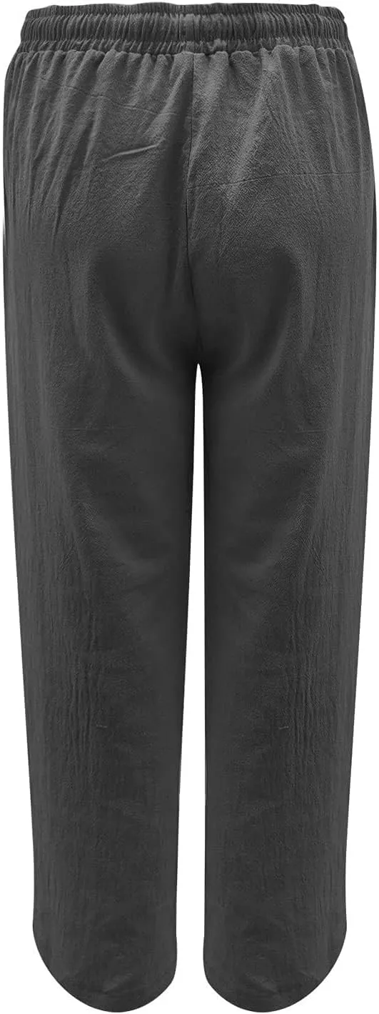 fanmpghleoo Womens Linen Pants Summer Casual Loose Wide Leg Pants Drawstring High Waisted Palazzo Pants Trousers with Pockets