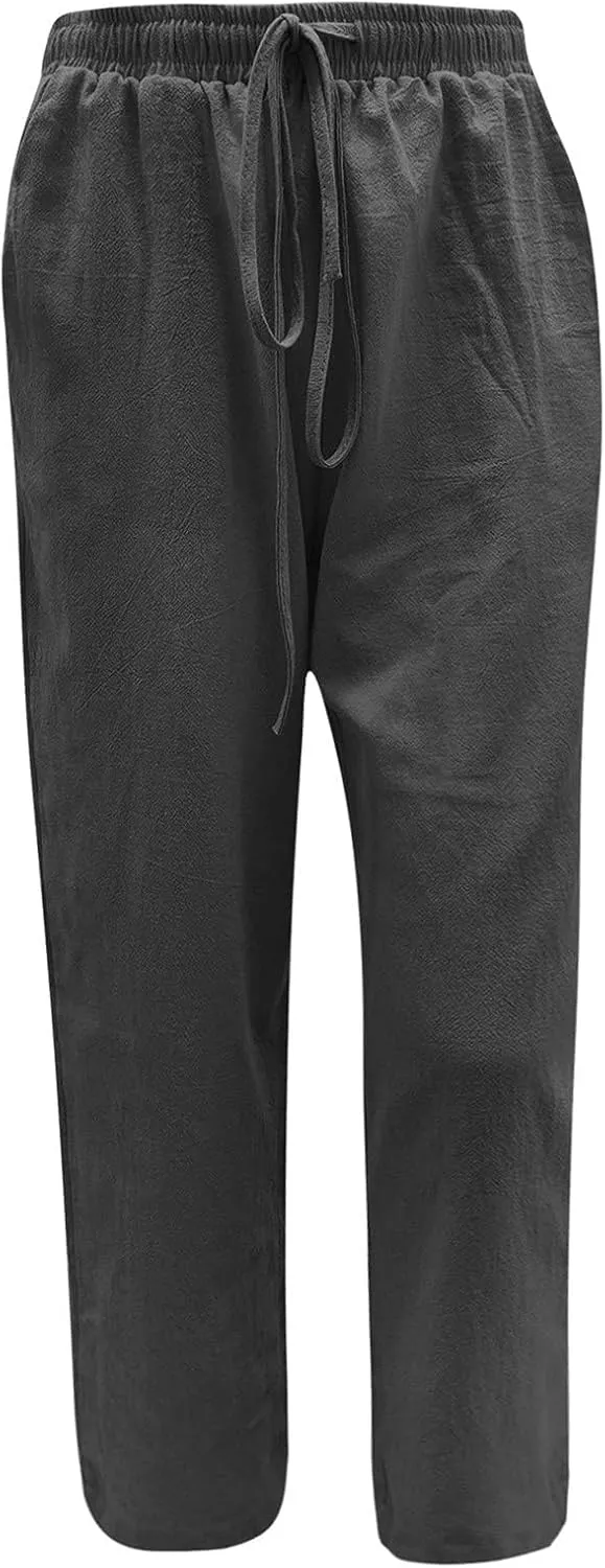 fanmpghleoo Womens Linen Pants Summer Casual Loose Wide Leg Pants Drawstring High Waisted Palazzo Pants Trousers with Pockets