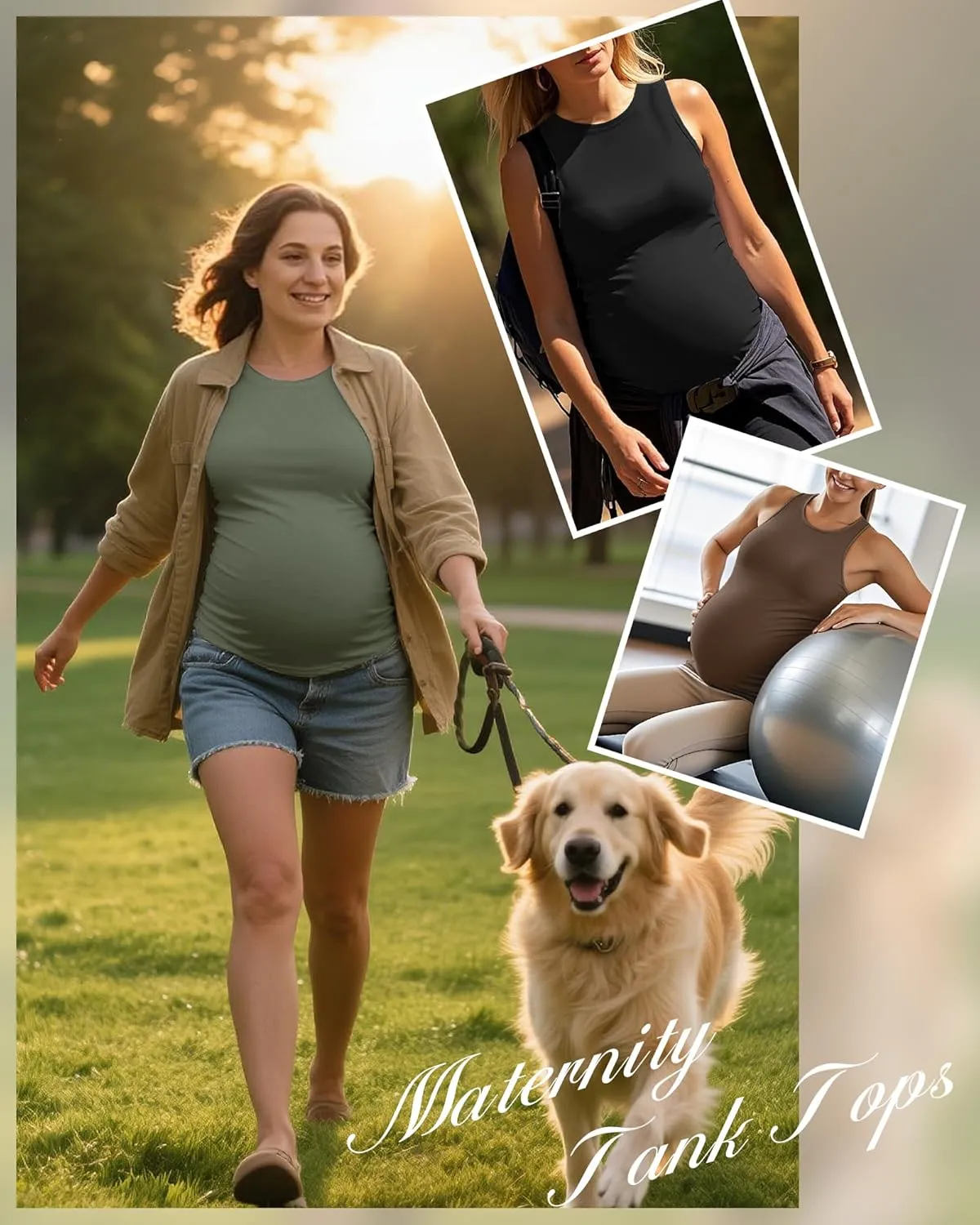 Ficerd 4 Pack Women's Maternity Tank Tops, Side Ruched Sleeveless Pregnancy Shirts Summer Comfy Round Neck Maternity Vest Tee