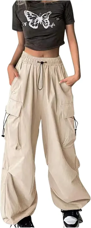 Firzero Cargo Pants for Women Wide Leg Parachute Sweatpants High Waisted Flowy Baggy Trousers 2024 Summer Trendy Y2k Pants