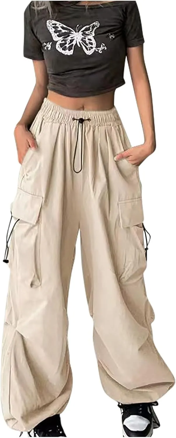 Firzero Cargo Pants for Women Wide Leg Parachute Sweatpants High Waisted Flowy Baggy Trousers 2024 Summer Trendy Y2k Pants