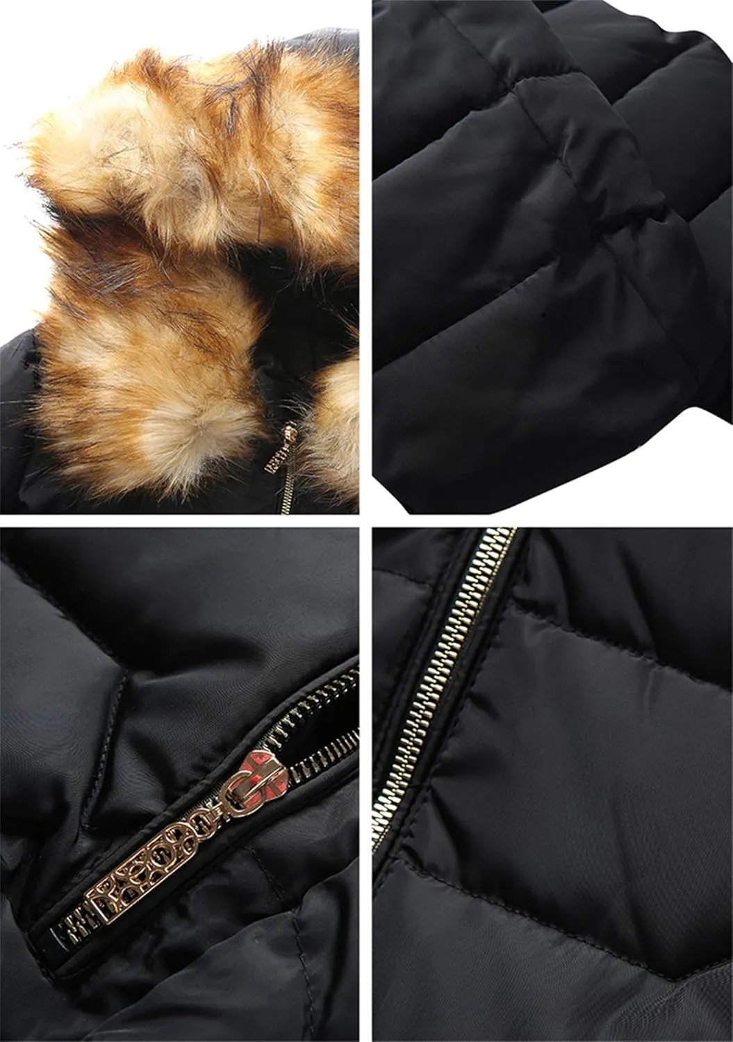 FLITAY Womens Long Sleeve Thicken Down Jacket Quilted Warm Parka Jackets With Faux Fur Hood