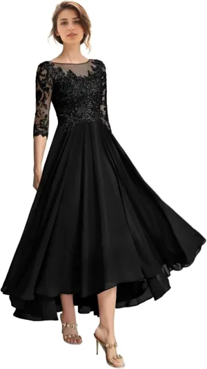Floral Mother of The Bride Dresses for Wedding Tea Length 3/4 Long Sleeves Lace Formal Dress for Women 2025