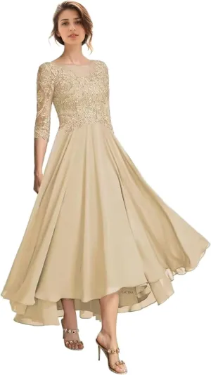 Floral Mother of The Bride Dresses for Wedding Tea Length 3/4 Long Sleeves Lace Formal Dress for Women 2025
