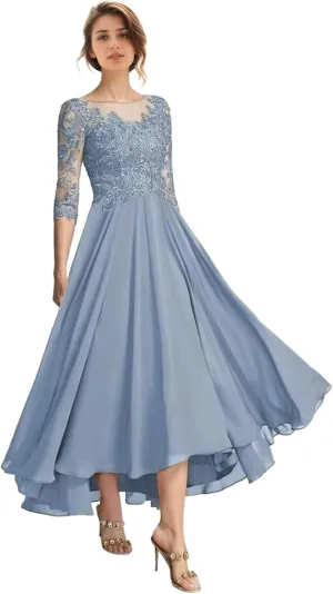 Floral Mother of The Bride Dresses for Wedding Tea Length 3/4 Long Sleeves Lace Formal Dress for Women 2025