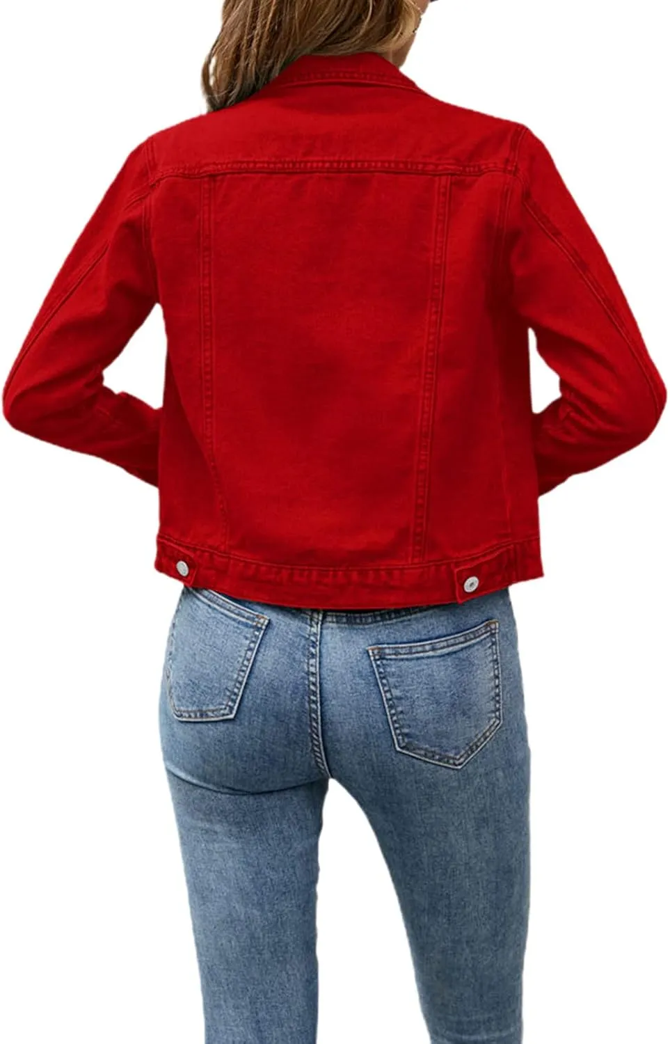 FOMOYUU Women's Cropped Denim Jacket Button Down Long Sleeve Vintage Casual Jean Coat Classic Trucker Jacket Outerwear