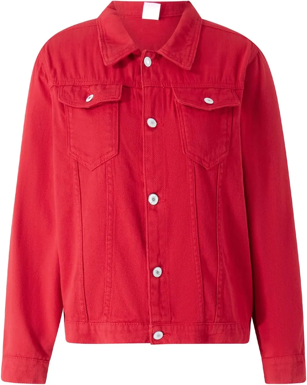 FOMOYUU Women's Cropped Denim Jacket Button Down Long Sleeve Vintage Casual Jean Coat Classic Trucker Jacket Outerwear
