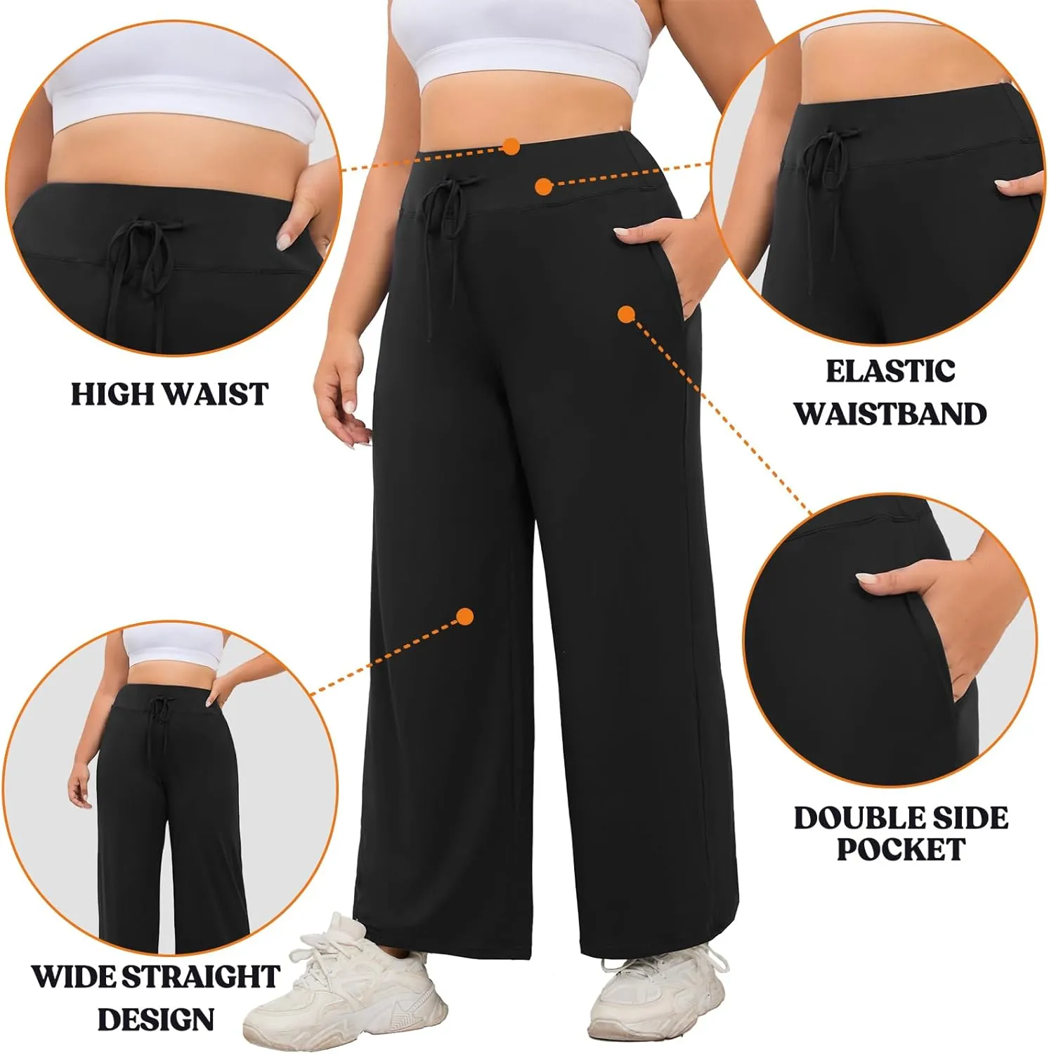 FOREYOND Plus Size Sweatpants for Women Wide Leg Yoga Pants Knit Workout Pants with Drawstring Pull-on Stretch Fabric