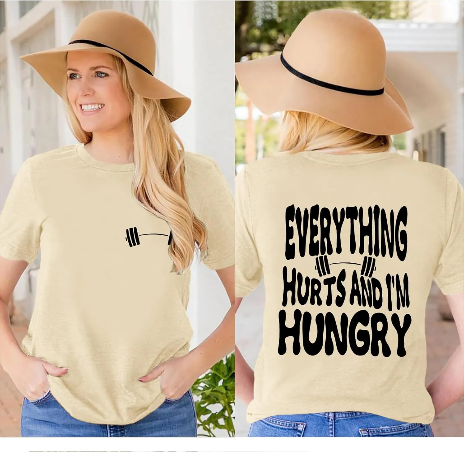 Funny Workout Gym Shirts Women Oversized Weightlifting Graphic Tshirt Everything Hurts and I'm Hungry Tee Tops